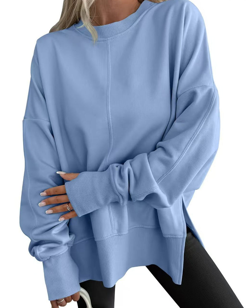 Side Slit Crew Neck Loose Sweatshirt