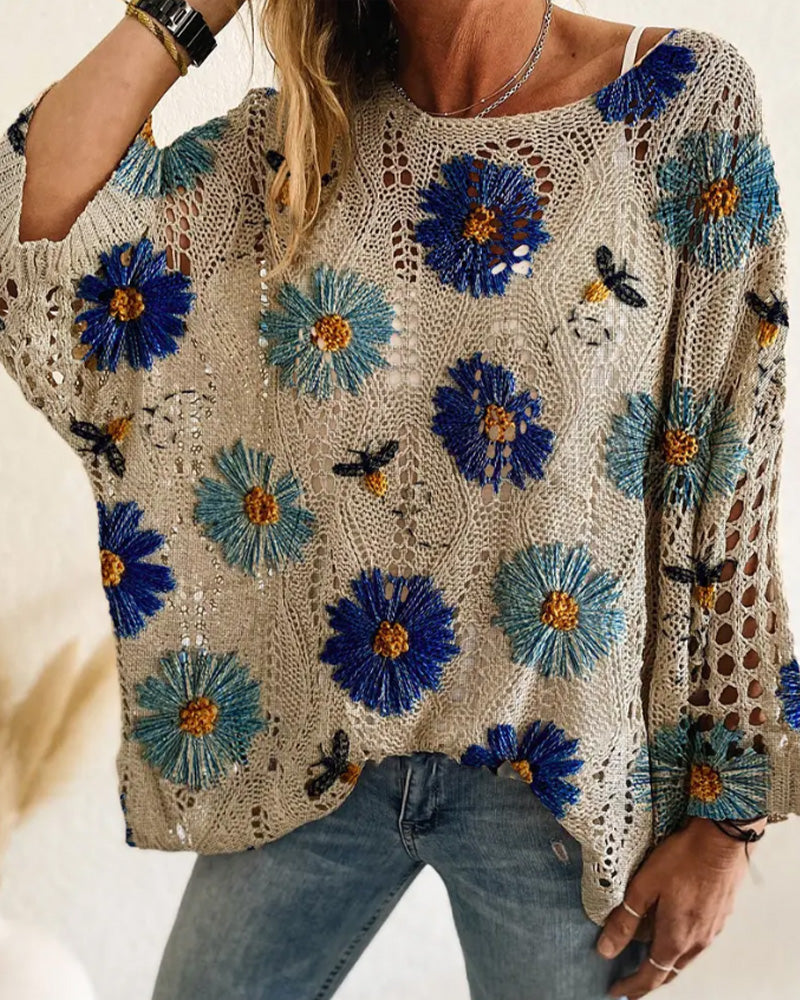 Daisy Loose Fit Hollow Out Pullover Cover-Up