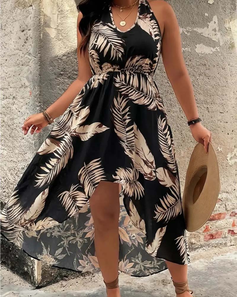 V-Neck Halter Sleeveless Dress + Shorts Set