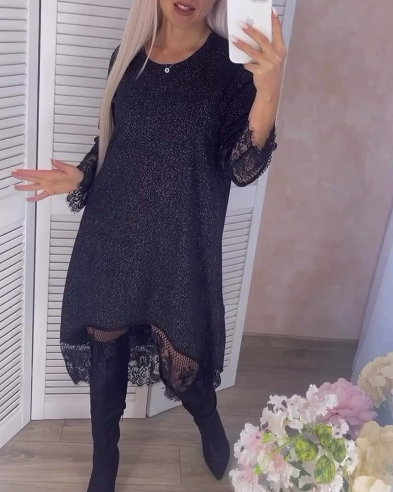 Solid color lace stitching elegant dress