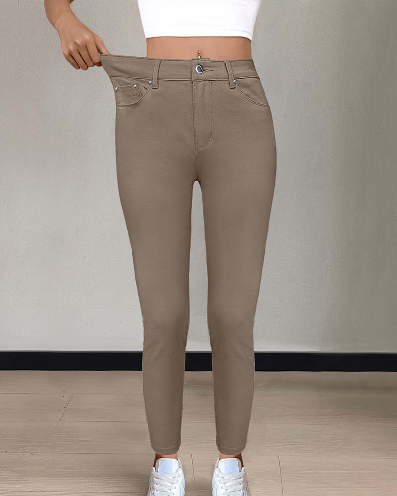 Women's Pocket Solid Skinny Casual Pant