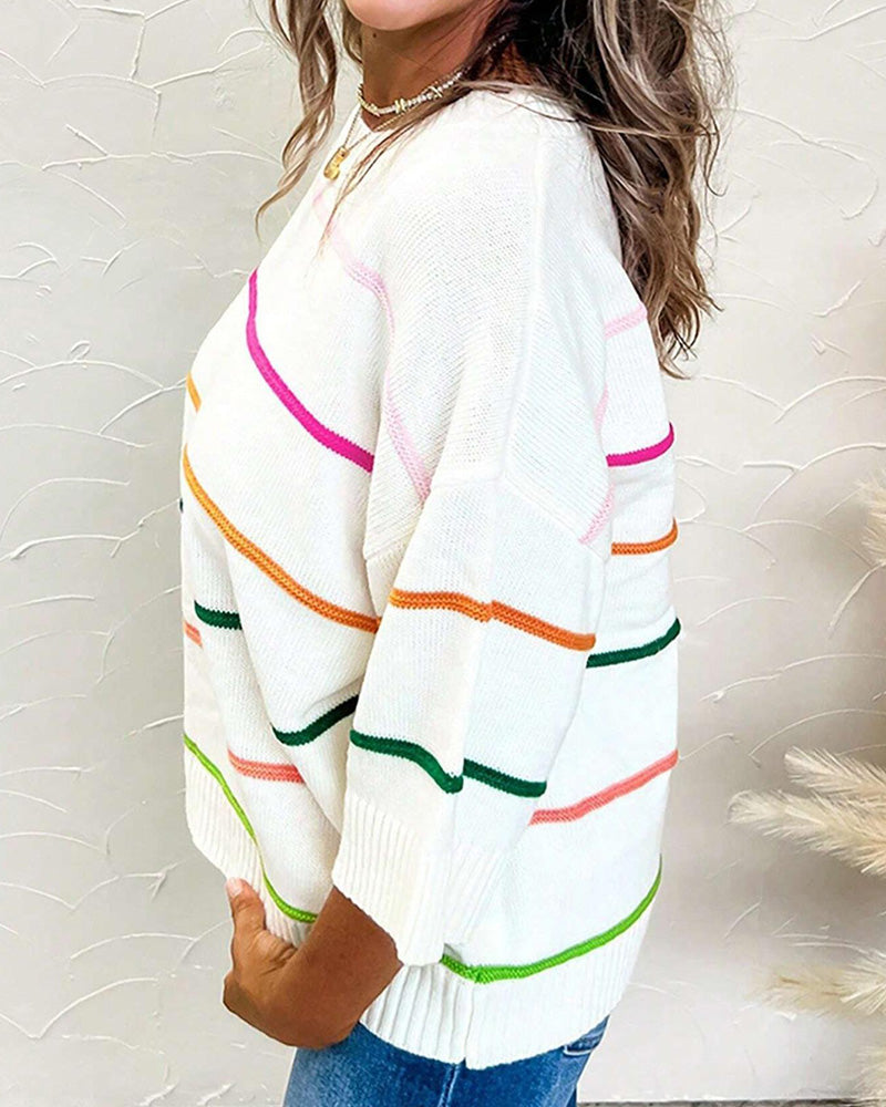 Round Neck Striped Pullover