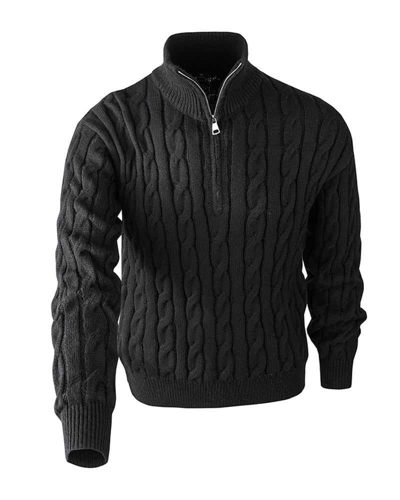 Men's Solid Color Cable-Knit Zipper Pullover