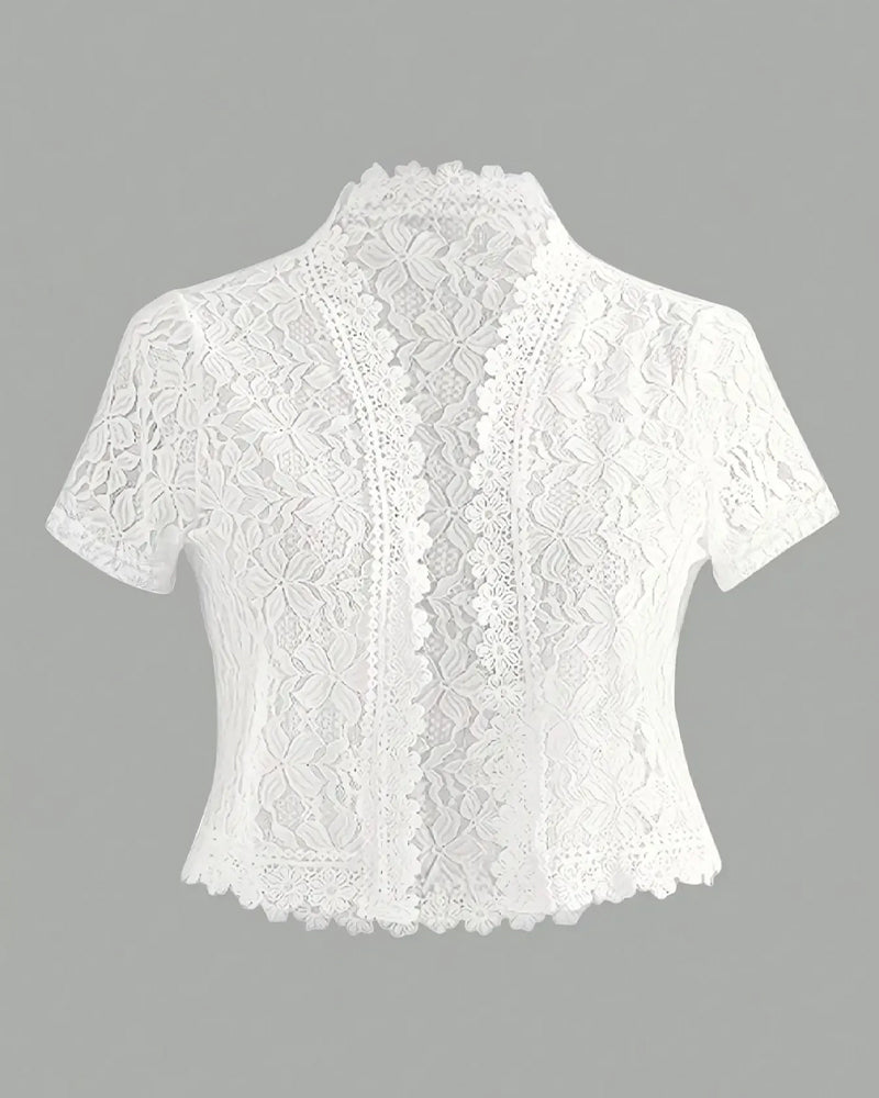 Solid Color Floral Lace Short Sleeve Coat