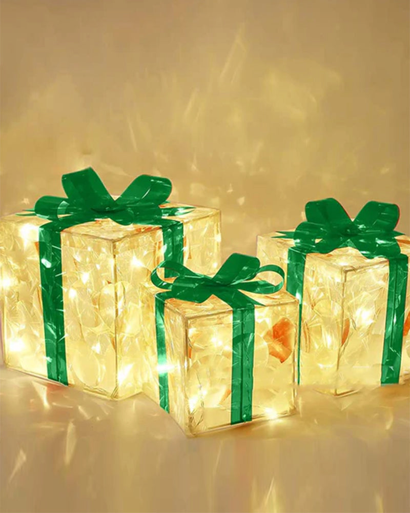Christmas Decorations In The Form Of Glowing Gift Boxes