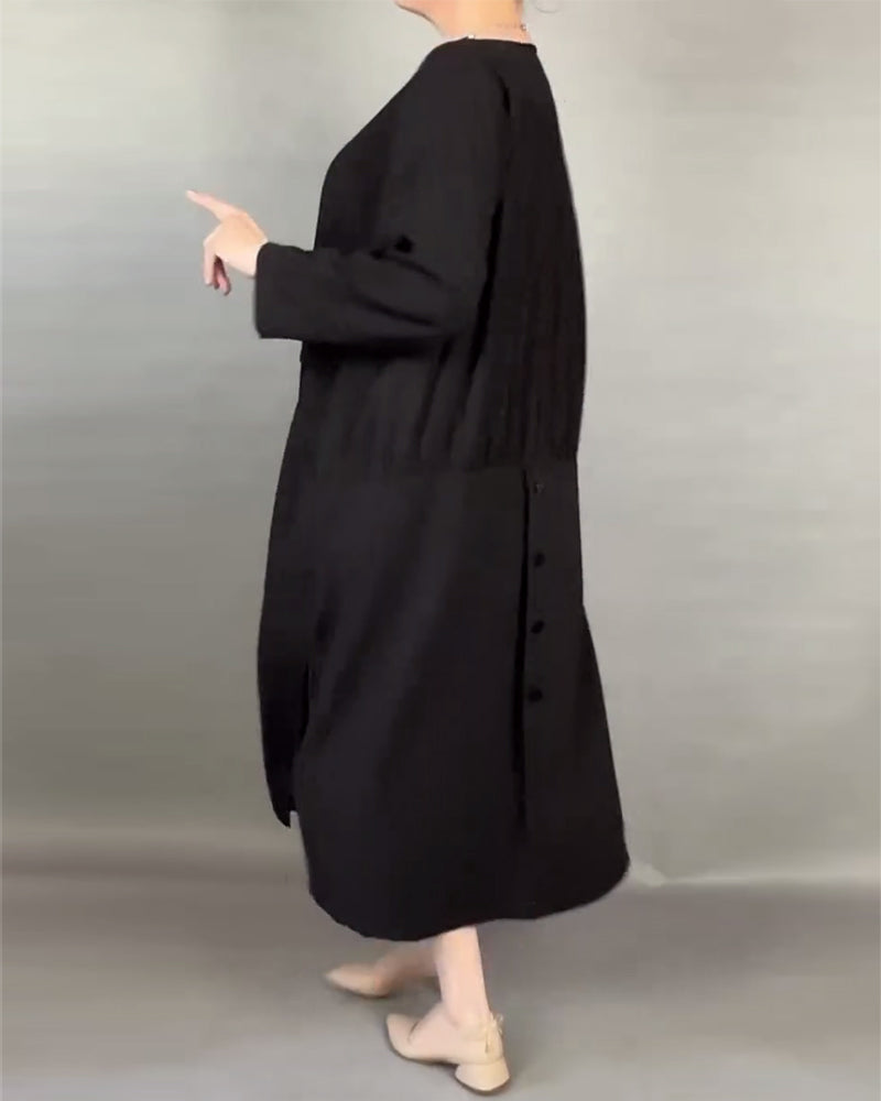 Plus Size Loose Button Solid Color Dress