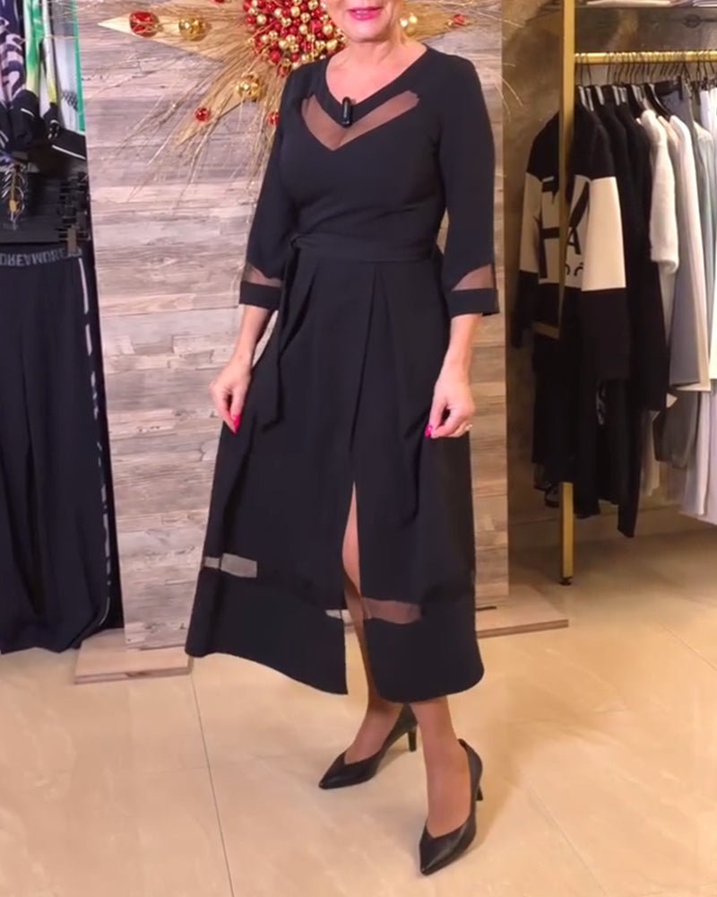 Fashion V-Neck Mesh Stitching Dress