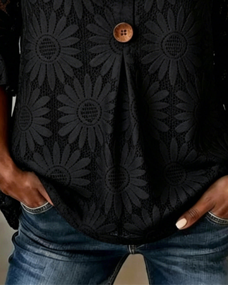 Ruffled Daisy-Print Blouse With Ruffle Sleeves