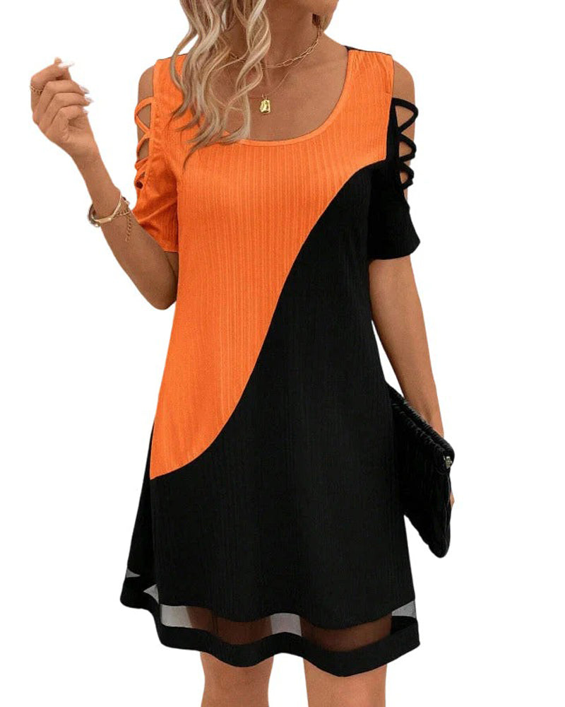 Color Block Short Sleeve Dress