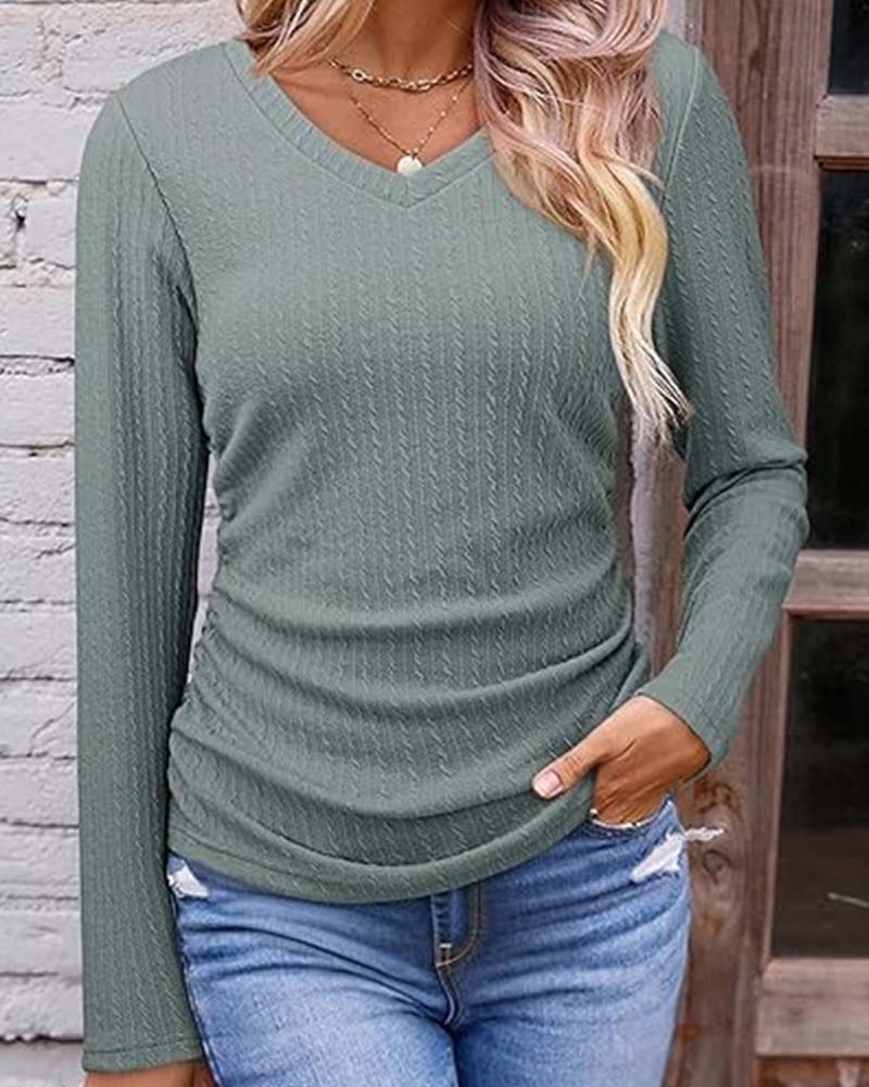V-Neck Slim Fit Textured Blouse
