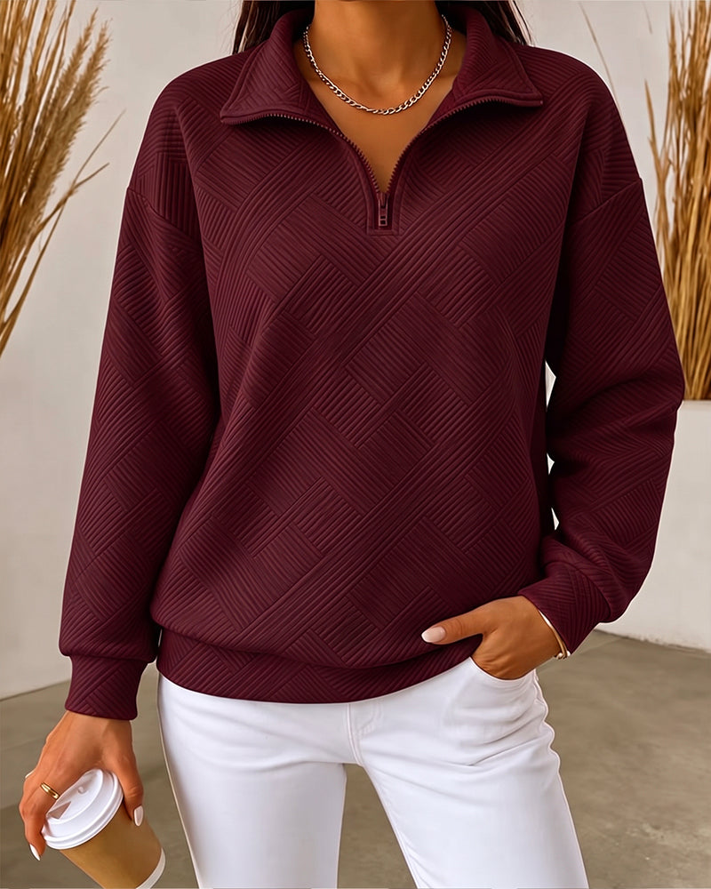 Solid Color Half-Zip Lapel Sweatshirt