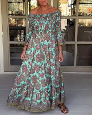 One shoulder casual retro print dress