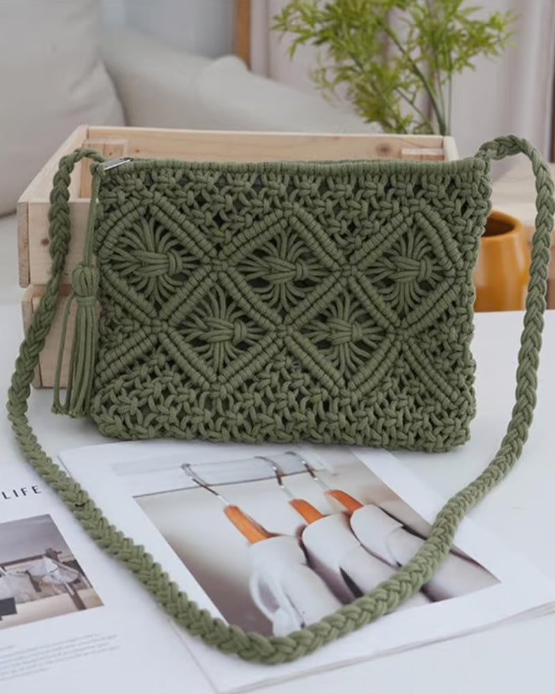 🏆Flash Sale⚡Minimalist Tassel Women's Clutch – Retro Cotton Rope Woven Bag, Summer Vacation Boho Beach Purse