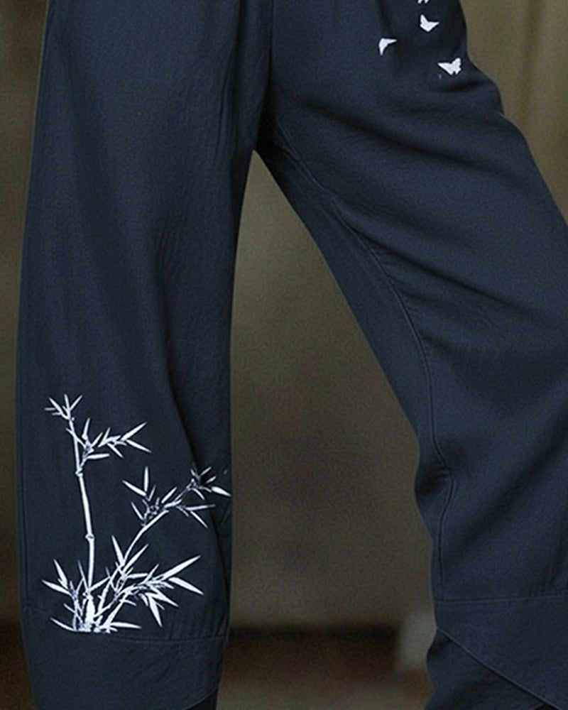Fashionable Bamboo Bird Wide Leg Pants