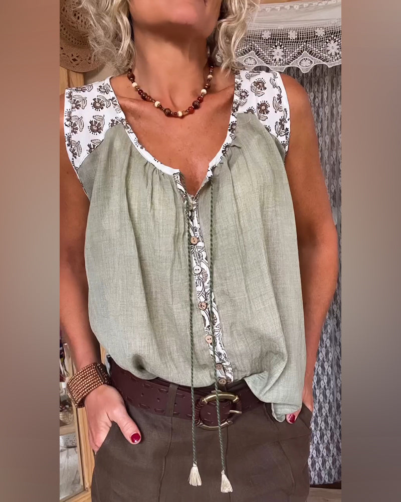 Simple Sleeveless Cotton Linen Tank Top