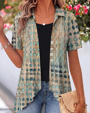 Vintage Polka Dot Lapel Short Sleeve Blouse
