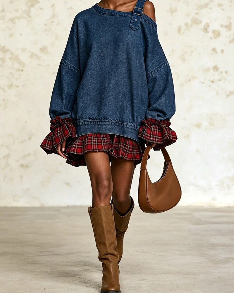 Ruffle Sleeve One Shoulder Dress
