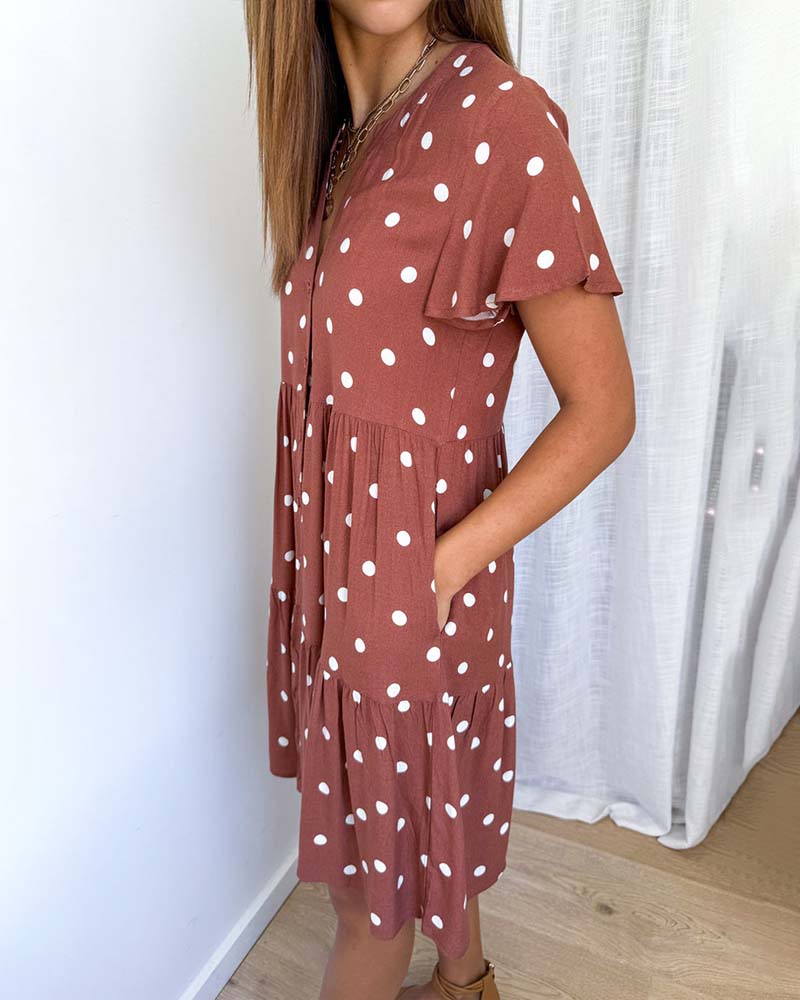 Polka Dot Short Sleeve Shirt Dress