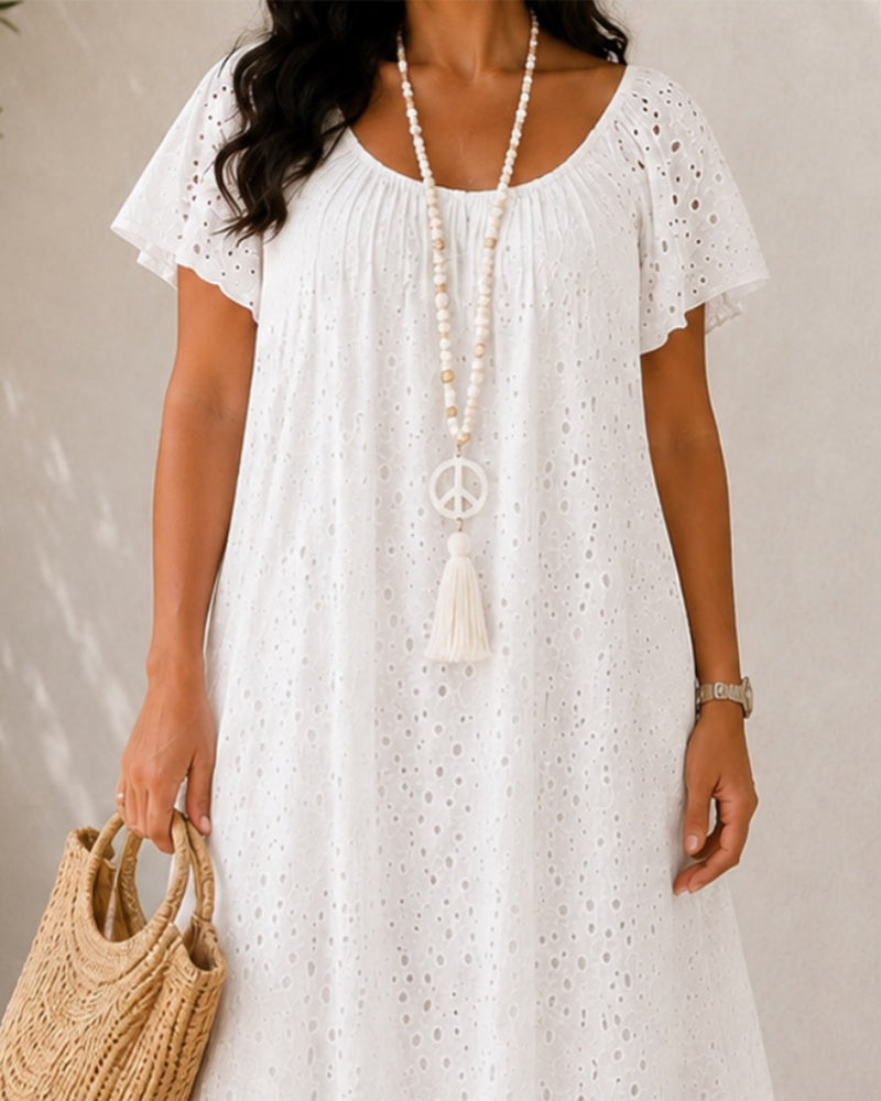 Hollow Out Puff Sleeve Long Dress