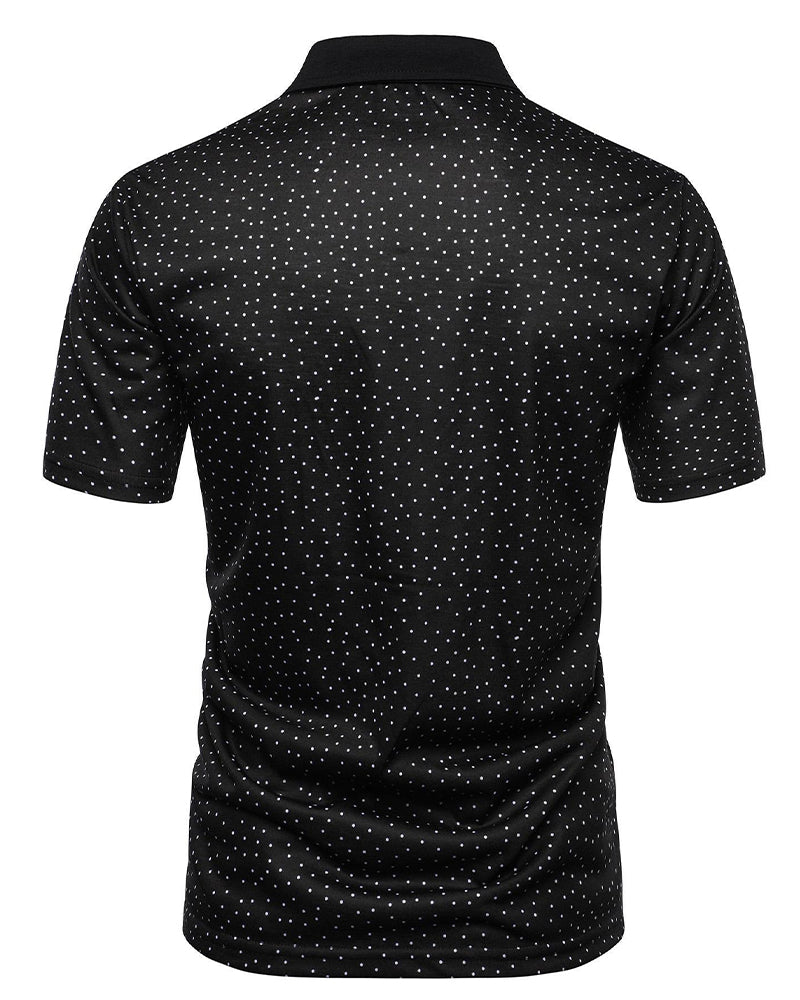 Casual Polo-Collar T-Shirt With Small Polka Dots