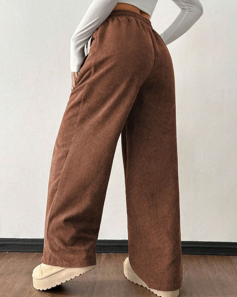 Drawstring Corduroy Long Pants