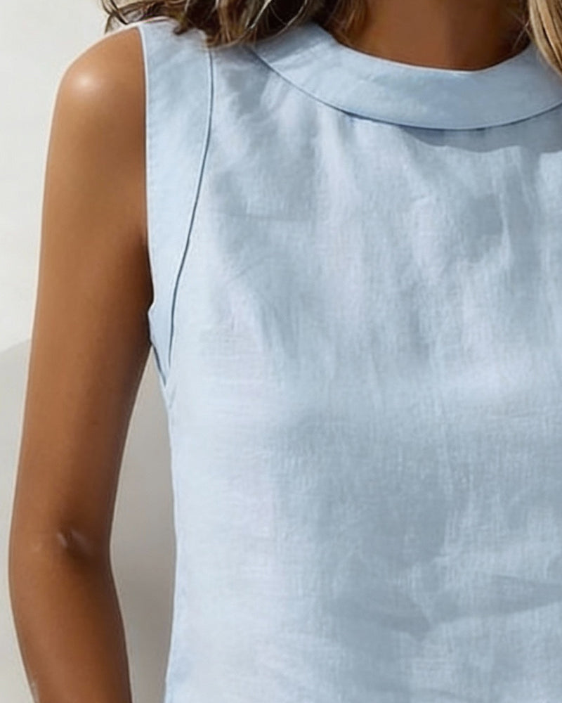 Collarless Sleeveless Elegant Blouse