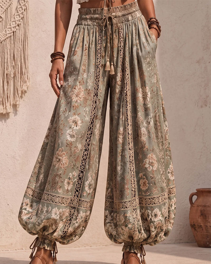 Hollow Out Lace Pocket Lantern Pants