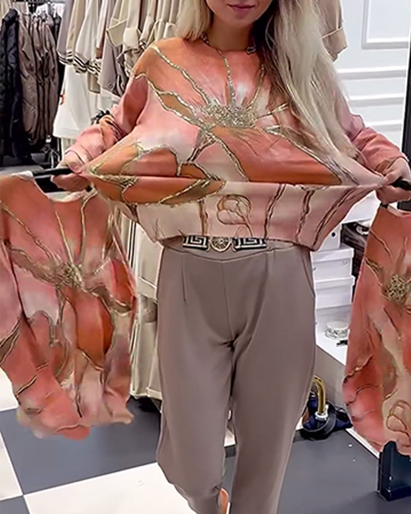 Crew Neck Printed Loose Sweater