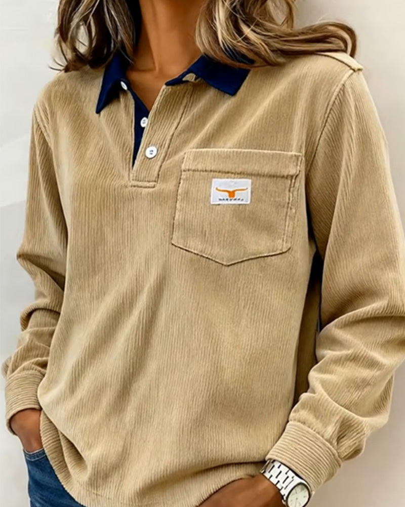 Button-Down Collar Fashion Sweatshirt