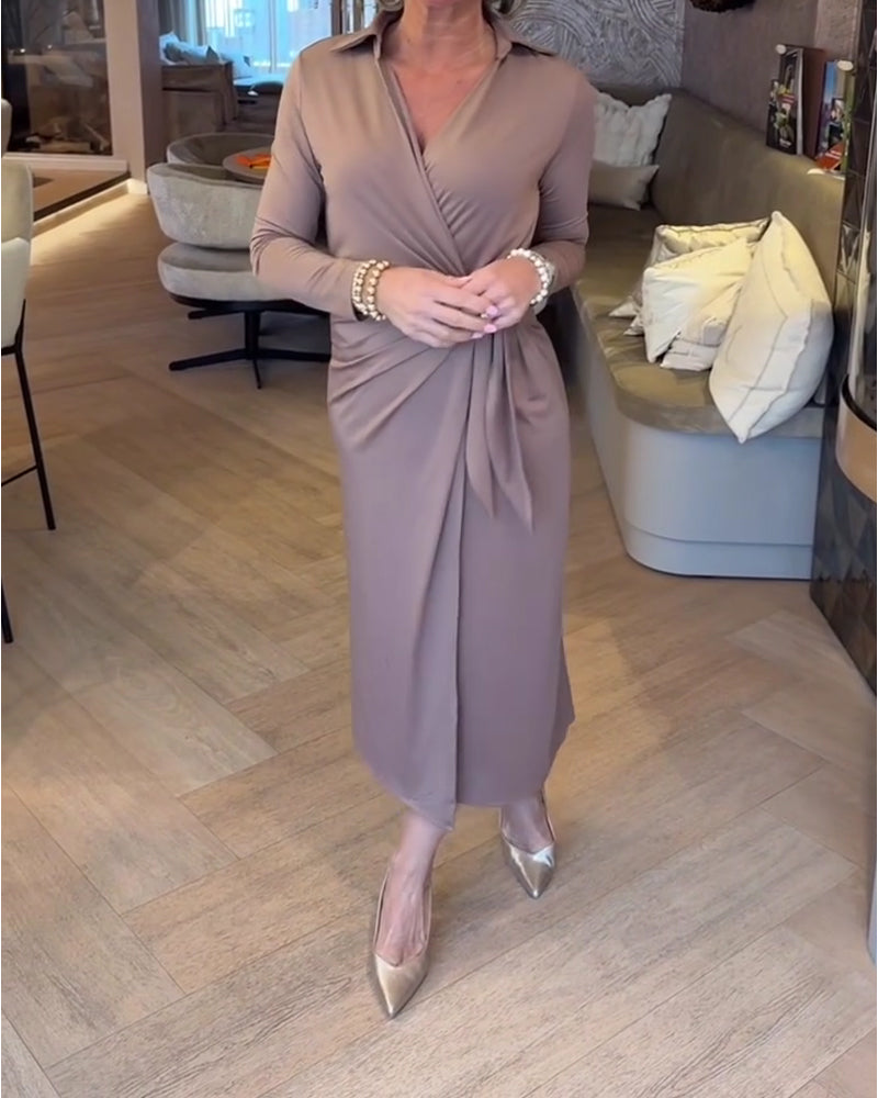 Stylish Solid Color Waist-Cinching Dress