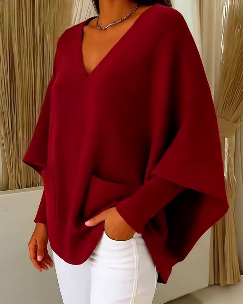 Long Sleeves With Pockets And A V-Neck Pullover