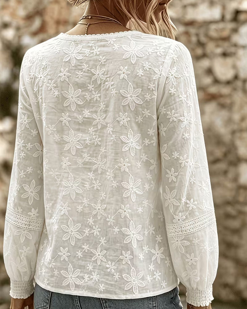 Round Neck Ruffled Lace Blouse