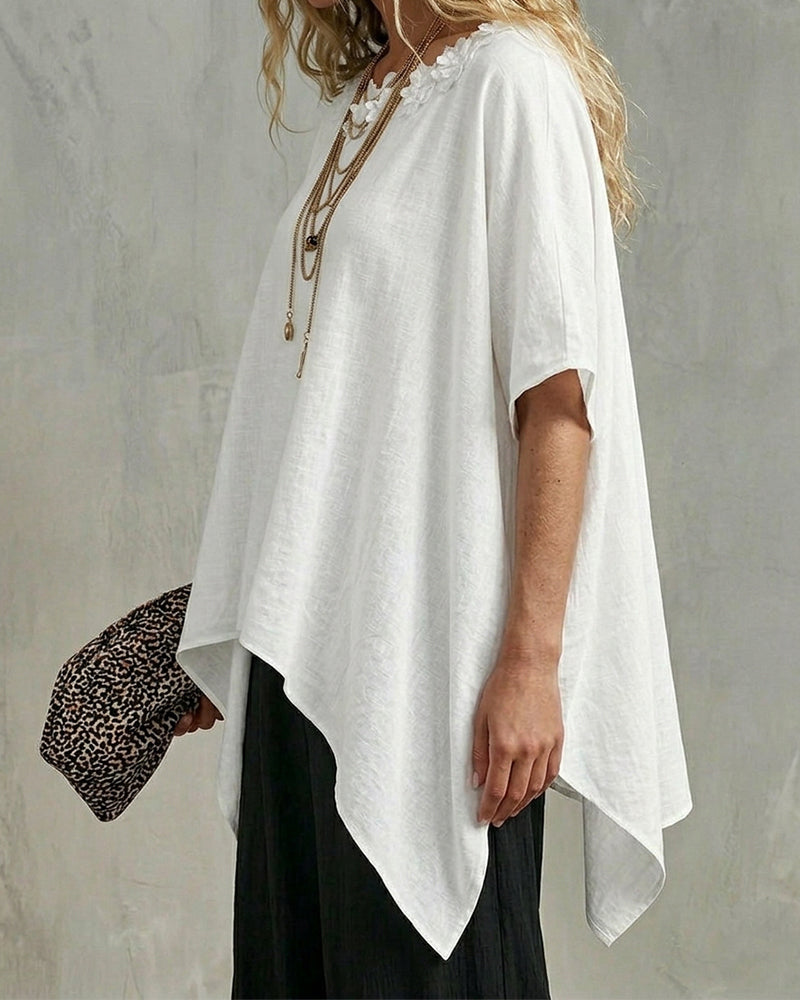 Three-Dimensional Floral Irregular Bat Sleeve Blouse