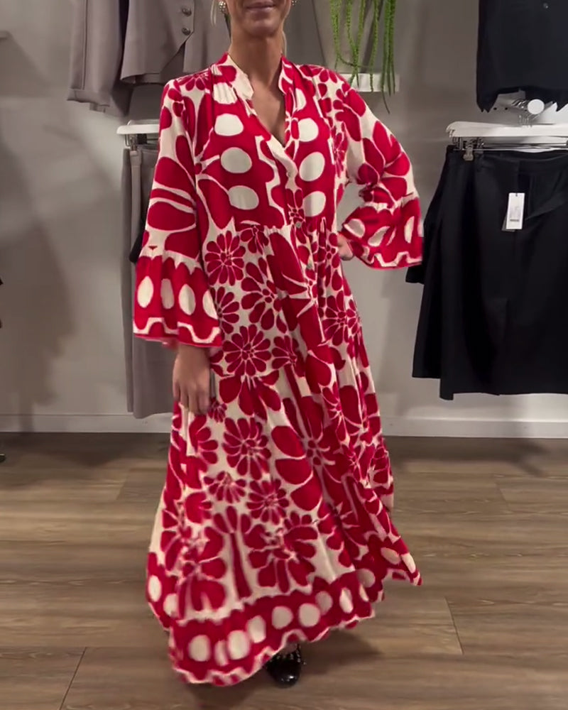 V-Neck Loose Plus Size Floral Print Dress