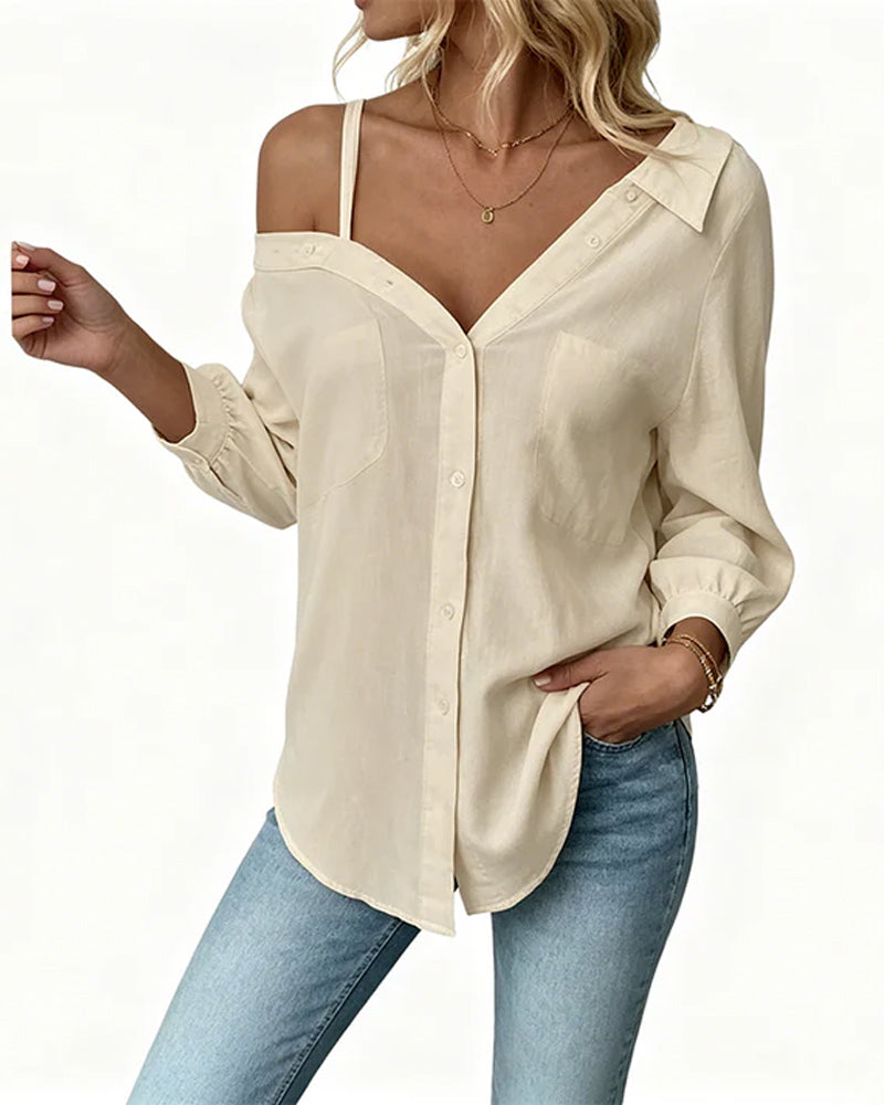 Casual Solid Color One Shoulder Shirt