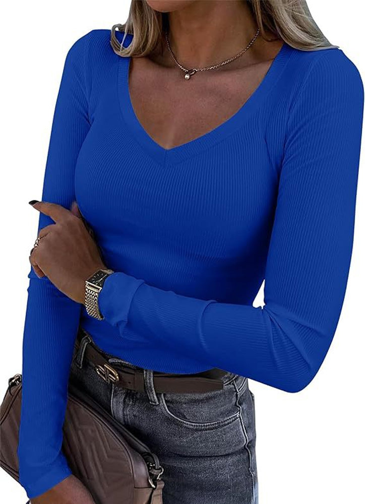 V-Neck Slim Long-Sleeved Top