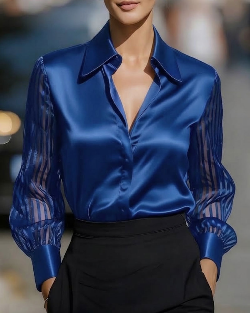Solid Color Lapel Patchwork Long Sleeve Shirt