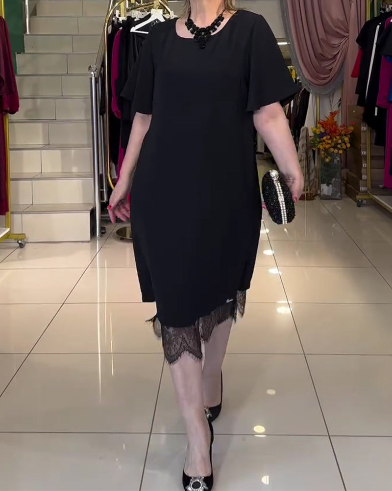 Lace Splicing Plus Size Slit Dress