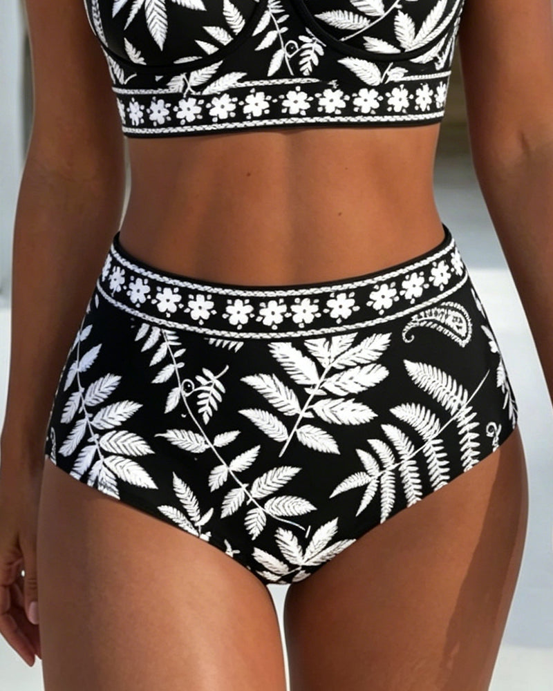 Botanical Print High Waist Bikini