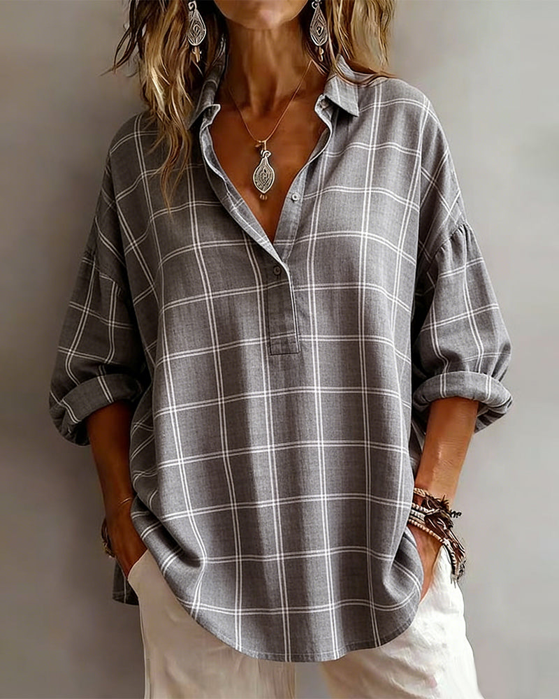 Lapel Plaid Sophisticated Shirt