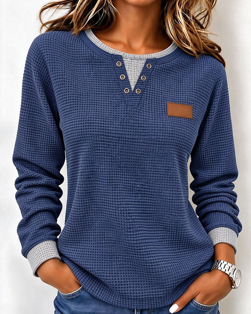 Stylish Henley Long Sleeve Top