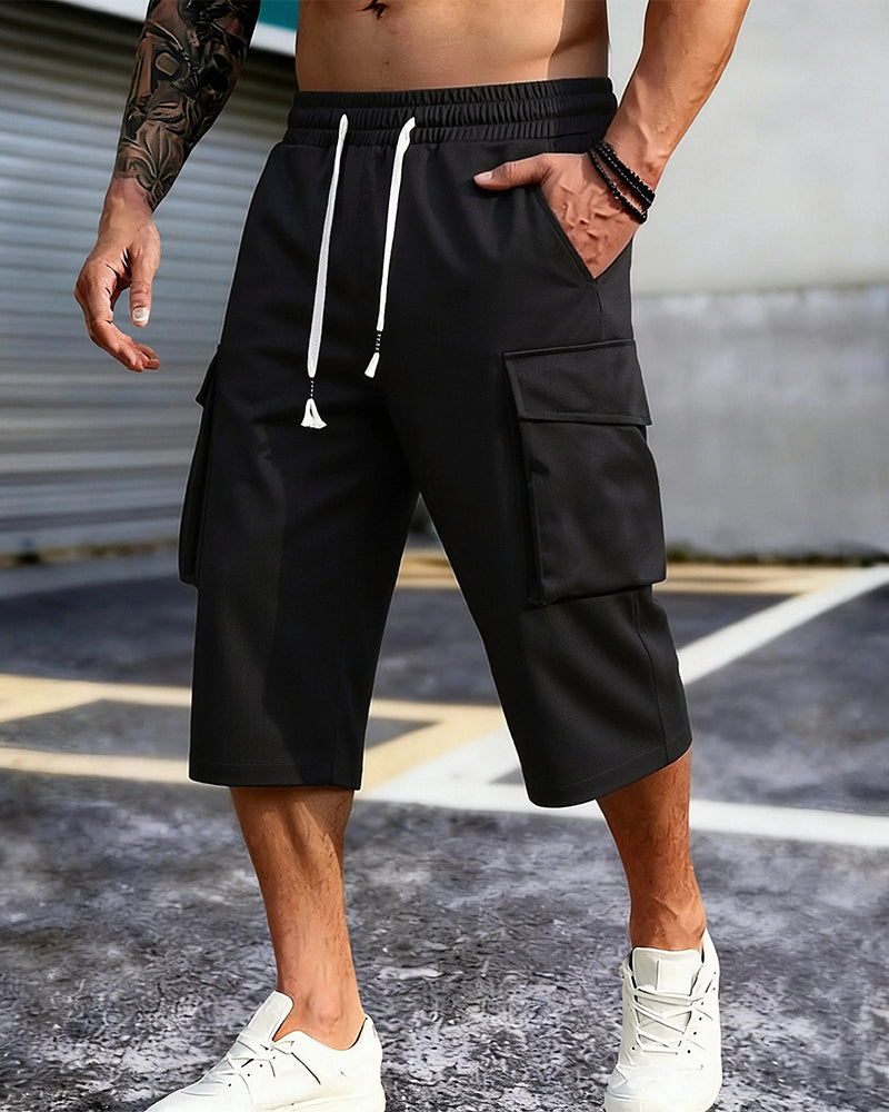 Elastic Waist Drawstring Pocket Men's Pants