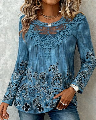 Patchwork Collar And Strategically Placed Printed Blouse