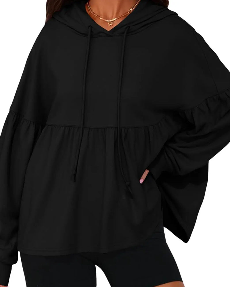 Hooded Drawstring Loose Sweatshirt