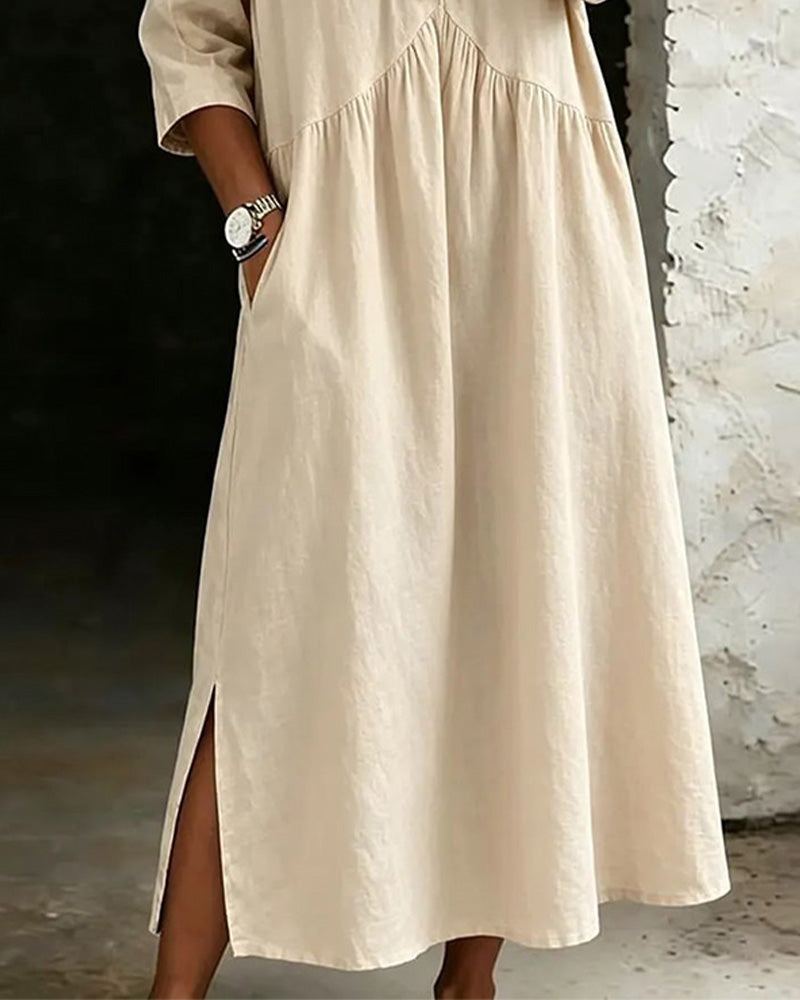 Ruffle V-Neck Three-Quarter Sleeve Dresses