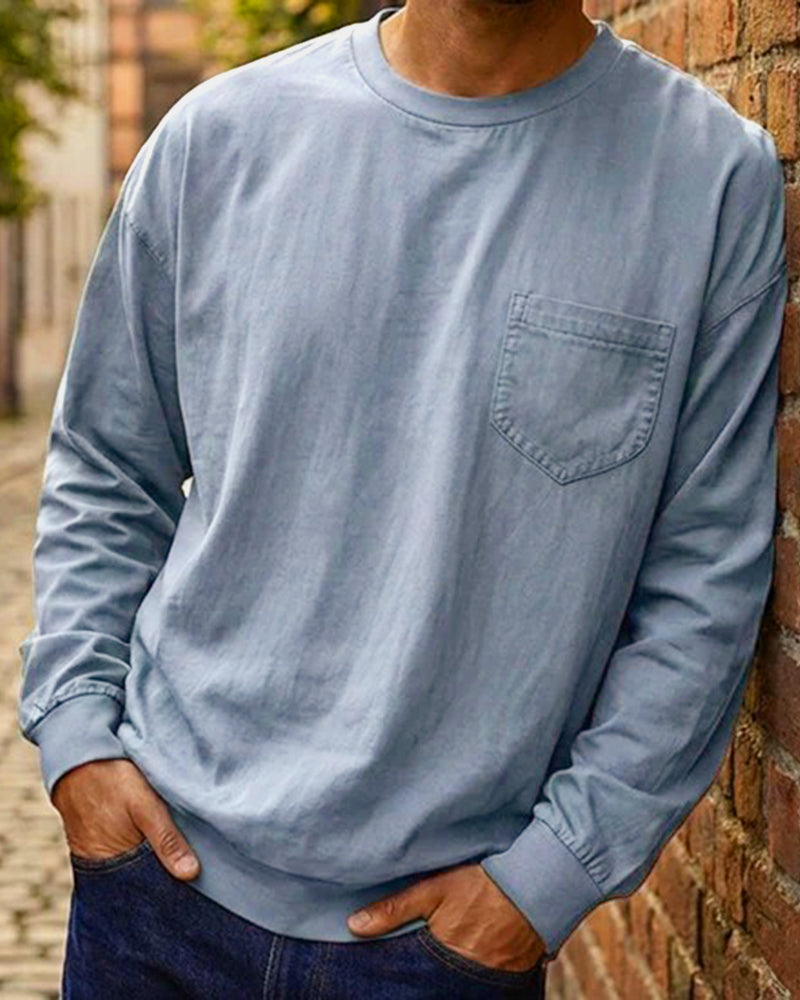 Men's Round Neck Pocket Solid Color T-Shirt