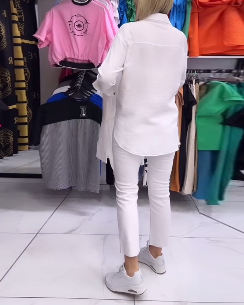 Heart print simple button shirt