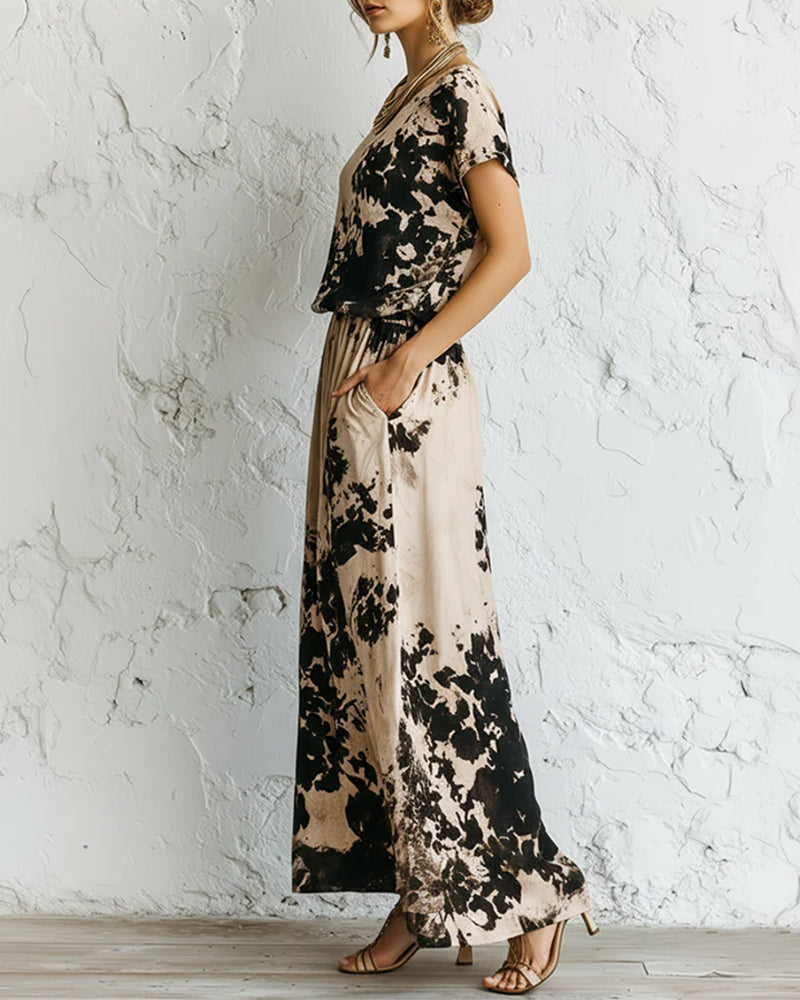 Ink Wash Print Knit Maxi Dress