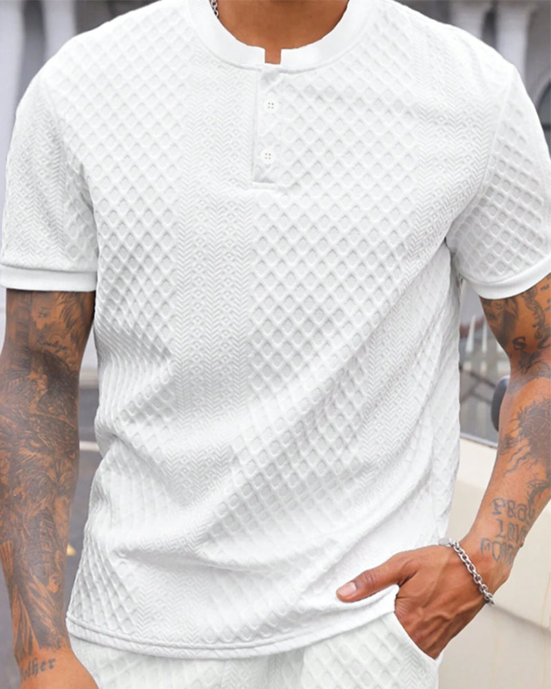 Men's Jacquard Stand Collar T-Shirt