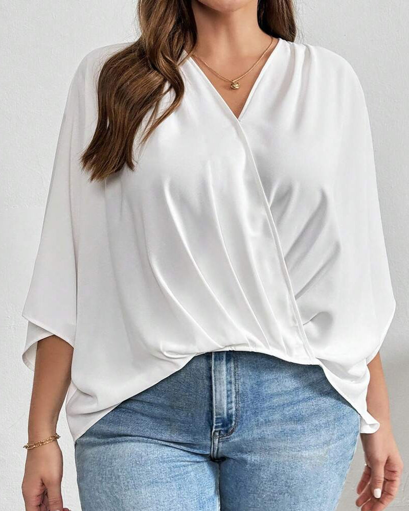 V-Neck Cross Irregular Solid Blouse